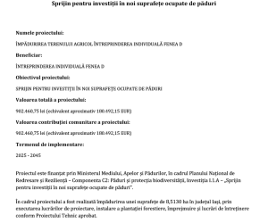 A fost realizată împădurirea unei suprafețe de 9,27 ha în județul VASLUI, cu fonduri PNRR. Beneficiar II FENEA D