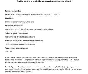 A fost realizată împădurirea unei suprafețe de 9,27 ha în județul VASLUI, cu fonduri PNRR. Beneficiar II FENEA D