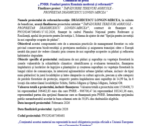 A fost realizată împădurirea unei suprafețe de 14,99 ha în județul Olt, cu fonduri PNRR. Beneficiar Draghicescu Longin Mircea