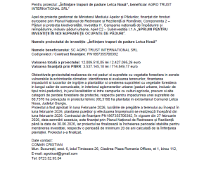 Finalizare proiect „Înființare trupuri de padure Letca Nouă”, beneficiar AGRO TRUST INTERNATIONAL SRL”
