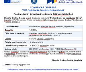 Finalizare proiect de împădurire Sărata, finanţat prin PNRR, beneficiar Gherghe Cristina-Genica