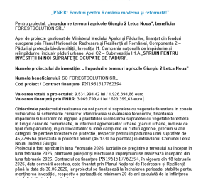 Impadurire terenuri agricole Giurgiu 2 Letca Noua, beneficiar FORESTSOLUTION SRL